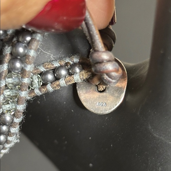 Chan Luu Cross Charm Silver Gray Tone Brown Leather 5 Wrap 925 Stamped Bracelet - Picture 6 of 7